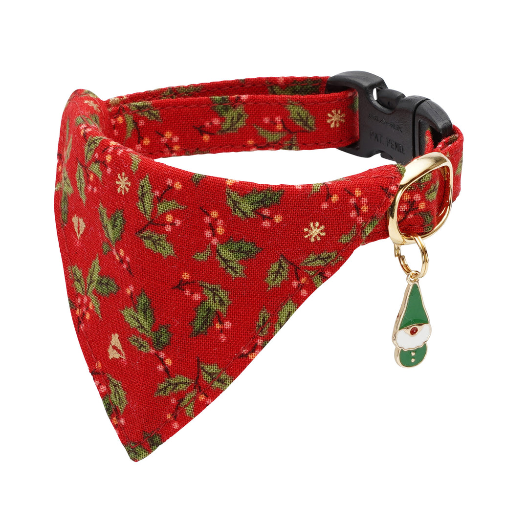 バンダナ付き猫首輪 クリスマス ヒイラギ レッド