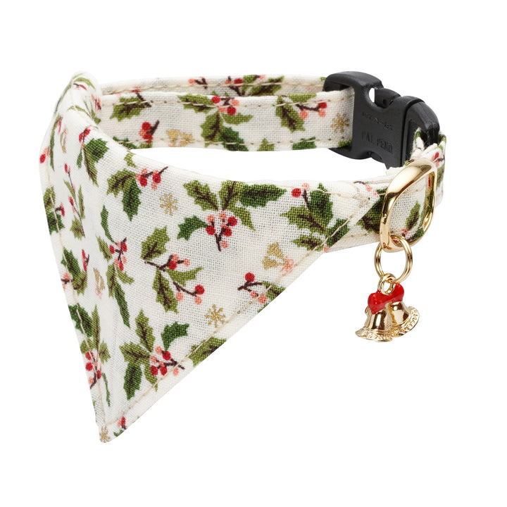 バンダナ付き猫首輪 クリスマス ヒイラギ アイボリー