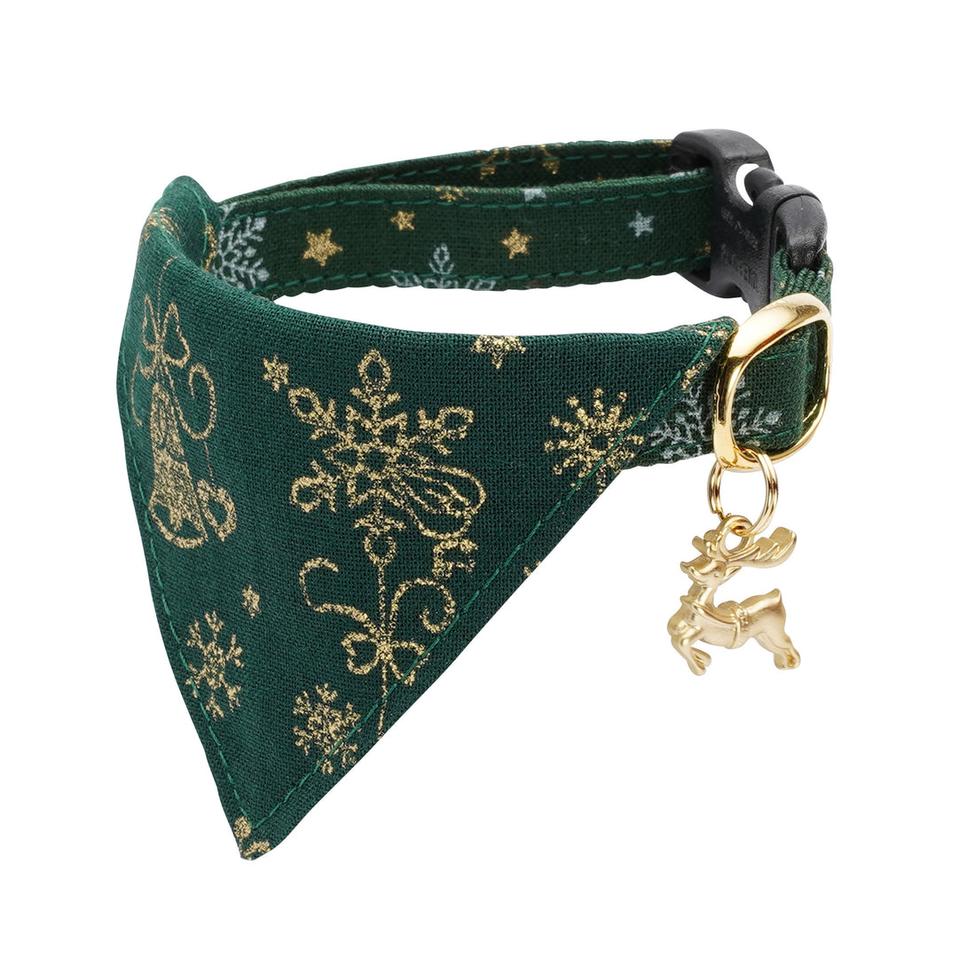 バンダナ付き猫首輪 クリスマス スノークリスタル グリーン