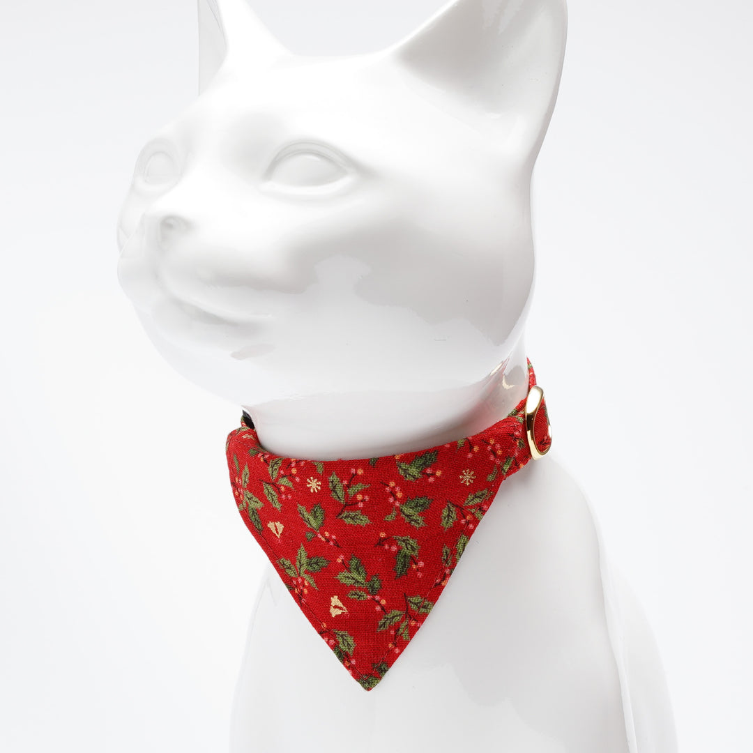 バンダナ付き猫首輪 クリスマス ヒイラギ レッド