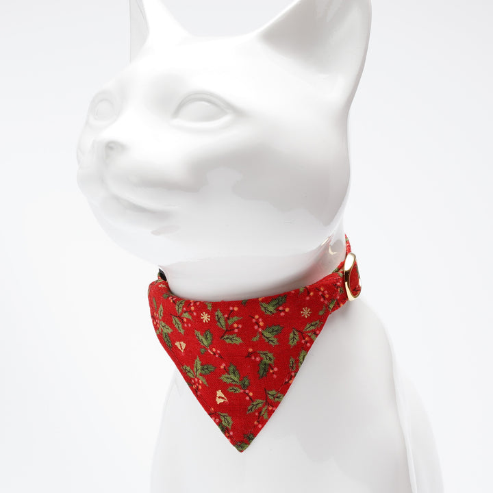 バンダナ付き猫首輪 クリスマス ヒイラギ レッド