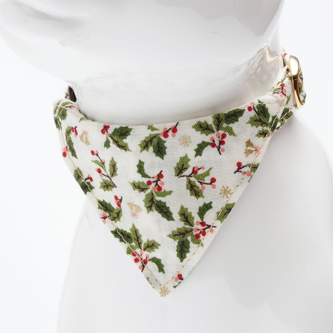 バンダナ付き猫首輪 クリスマス ヒイラギ アイボリー