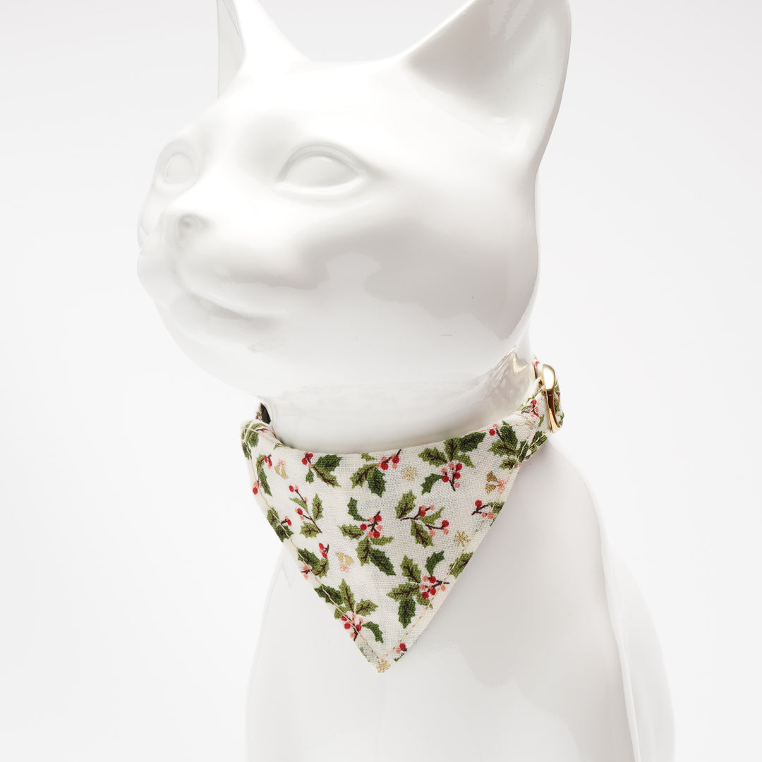 バンダナ付き猫首輪 クリスマス ヒイラギ アイボリー
