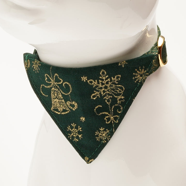 バンダナ付き猫首輪 クリスマス スノークリスタル グリーン