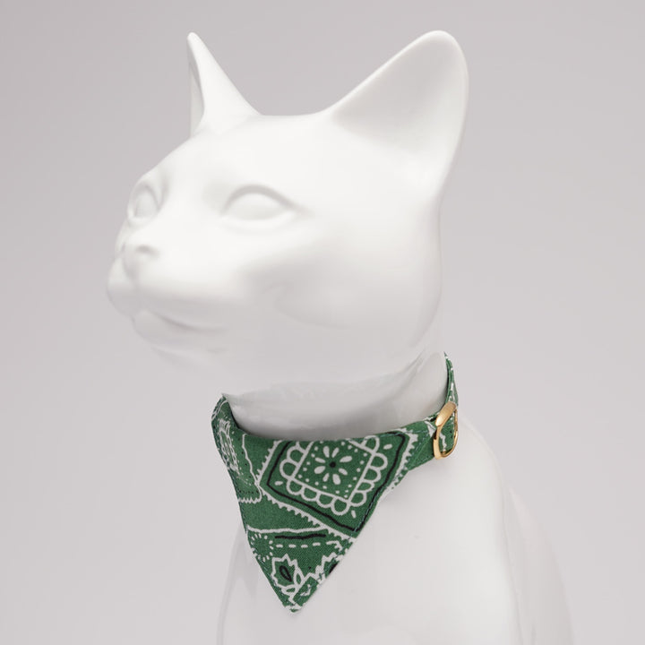 バンダナ付き猫首輪 ペイズリー グリーン