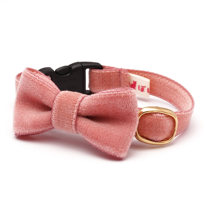 リボン付き猫首輪 ベルベット ピンク