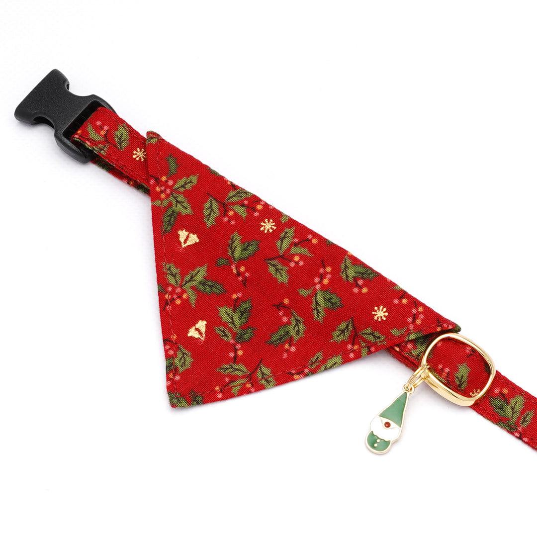 バンダナ付き猫首輪 クリスマス ヒイラギ レッド