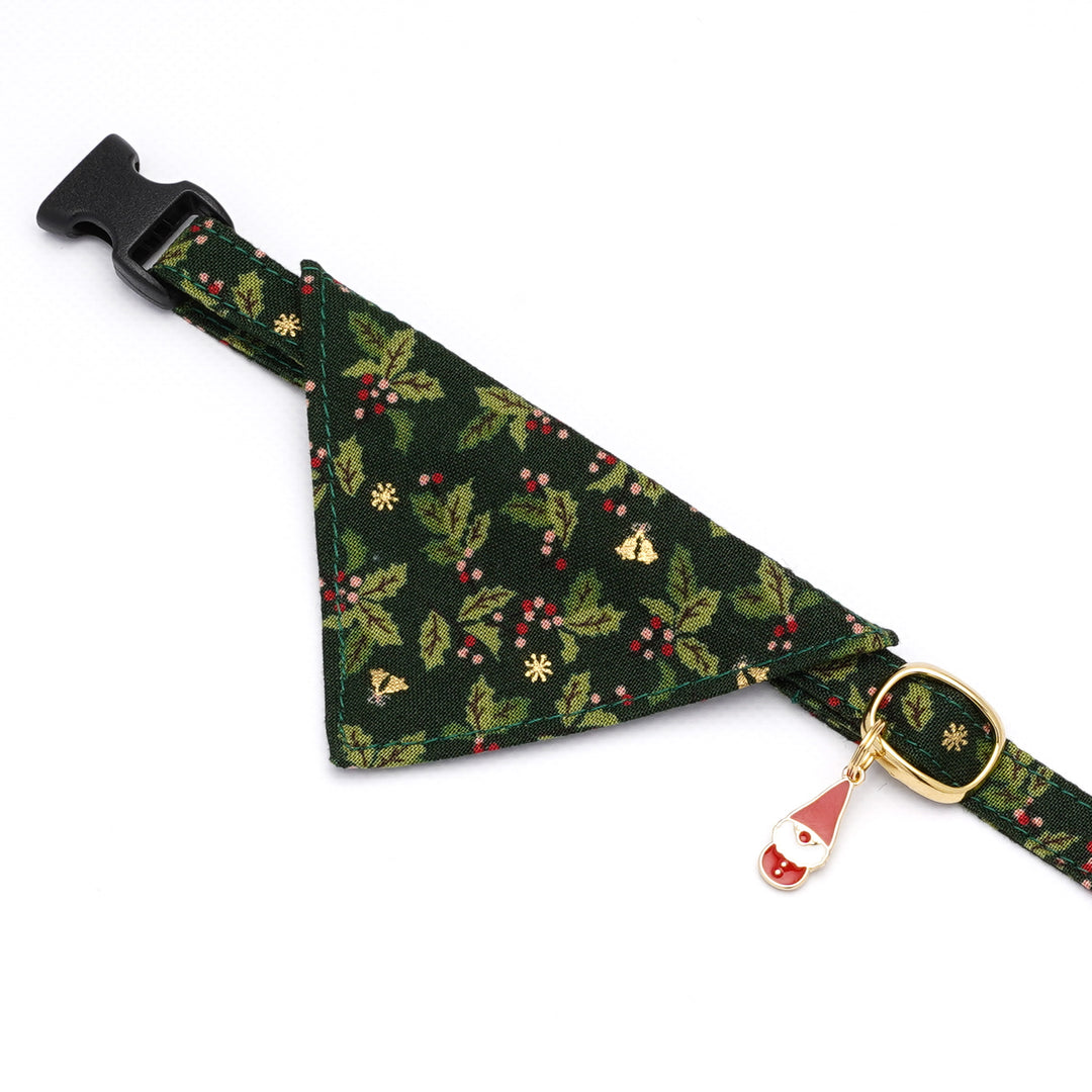 バンダナ付き猫首輪 クリスマス ヒイラギ グリーン