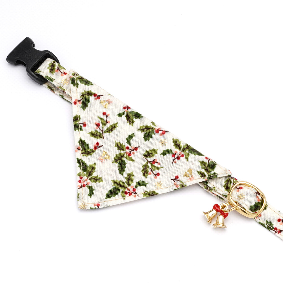 バンダナ付き猫首輪 クリスマス ヒイラギ アイボリー