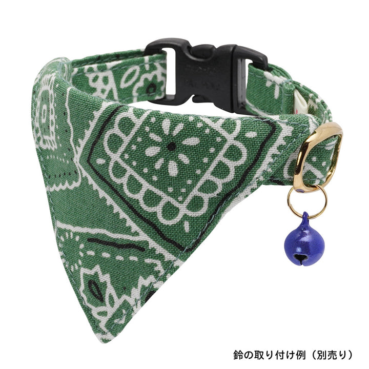 バンダナ付き猫首輪 ペイズリー グリーン
