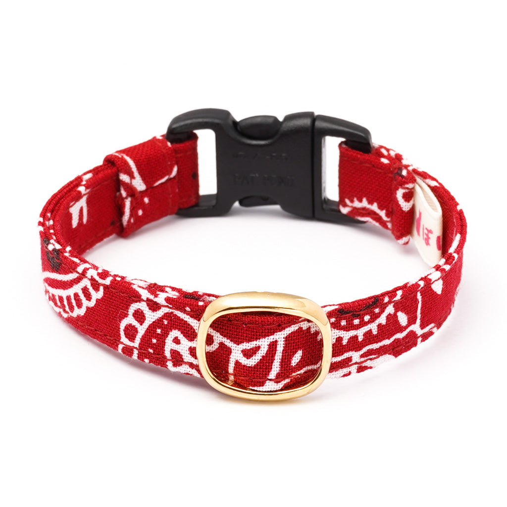 猫首輪 ペイズリー レッド