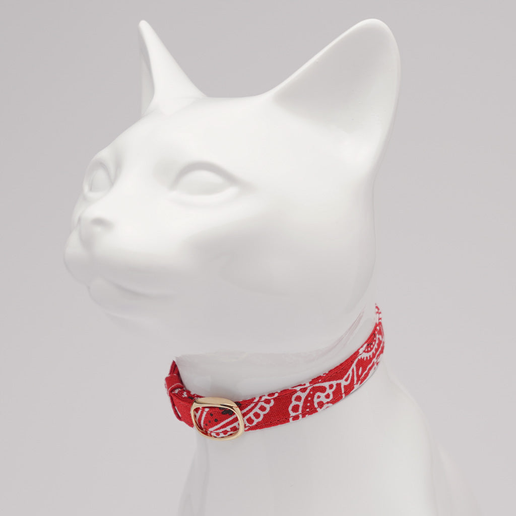 猫首輪 ペイズリー レッド