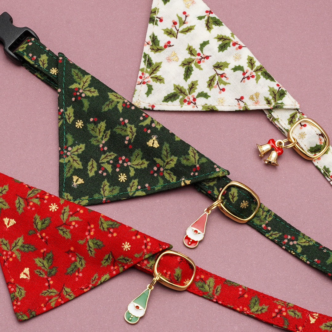 バンダナ付き猫首輪 クリスマス ヒイラギ グリーン