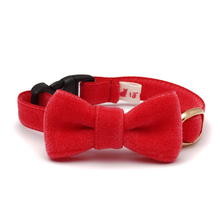 リボン付き猫首輪 ベルベット レッド