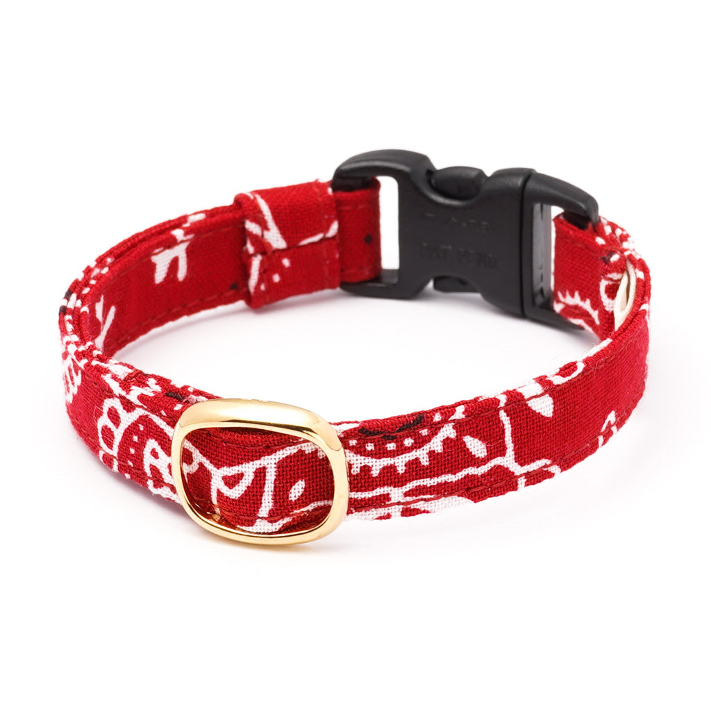 猫首輪 ペイズリー レッド