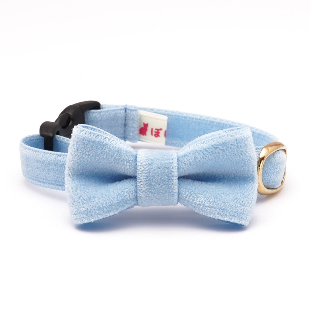 リボン付き猫首輪 ベルベット ライトブルー
