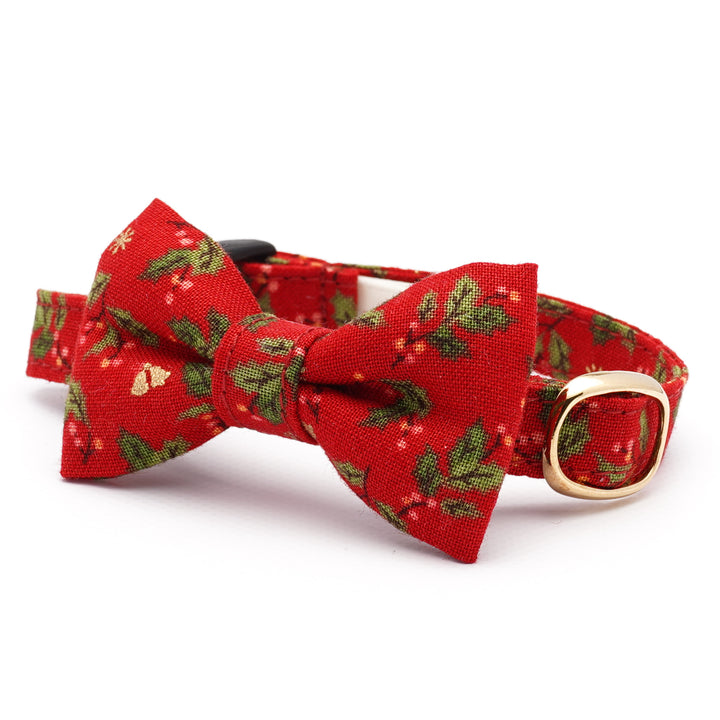 リボン付き猫首輪 クリスマス ヒイラギ レッド