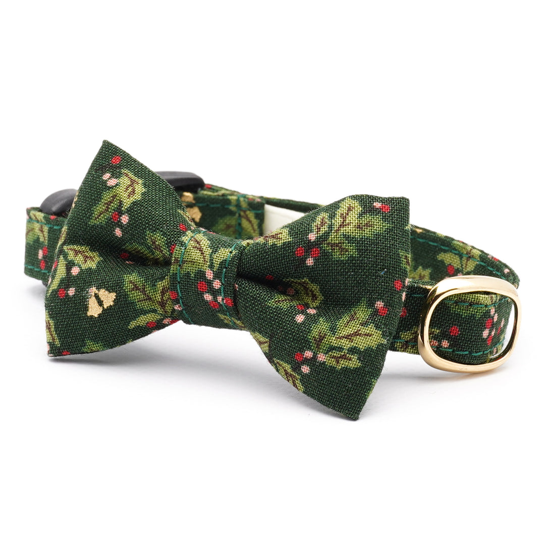 リボン付き猫首輪 クリスマス ヒイラギ グリーン
