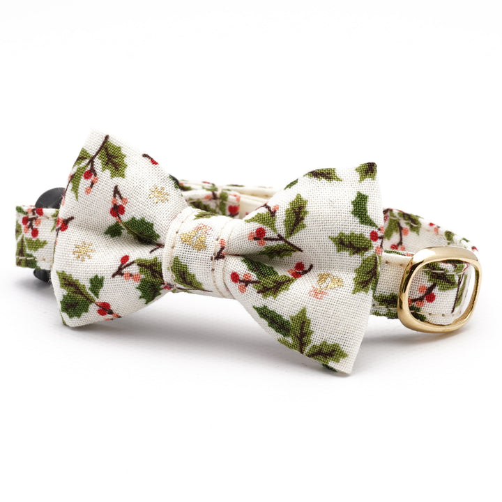 リボン付き猫首輪 クリスマス ヒイラギ アイボリー