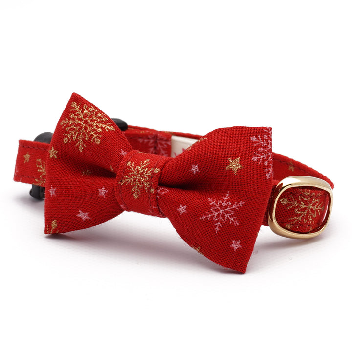 リボン付き猫首輪 クリスマス スノークリスタル レッド