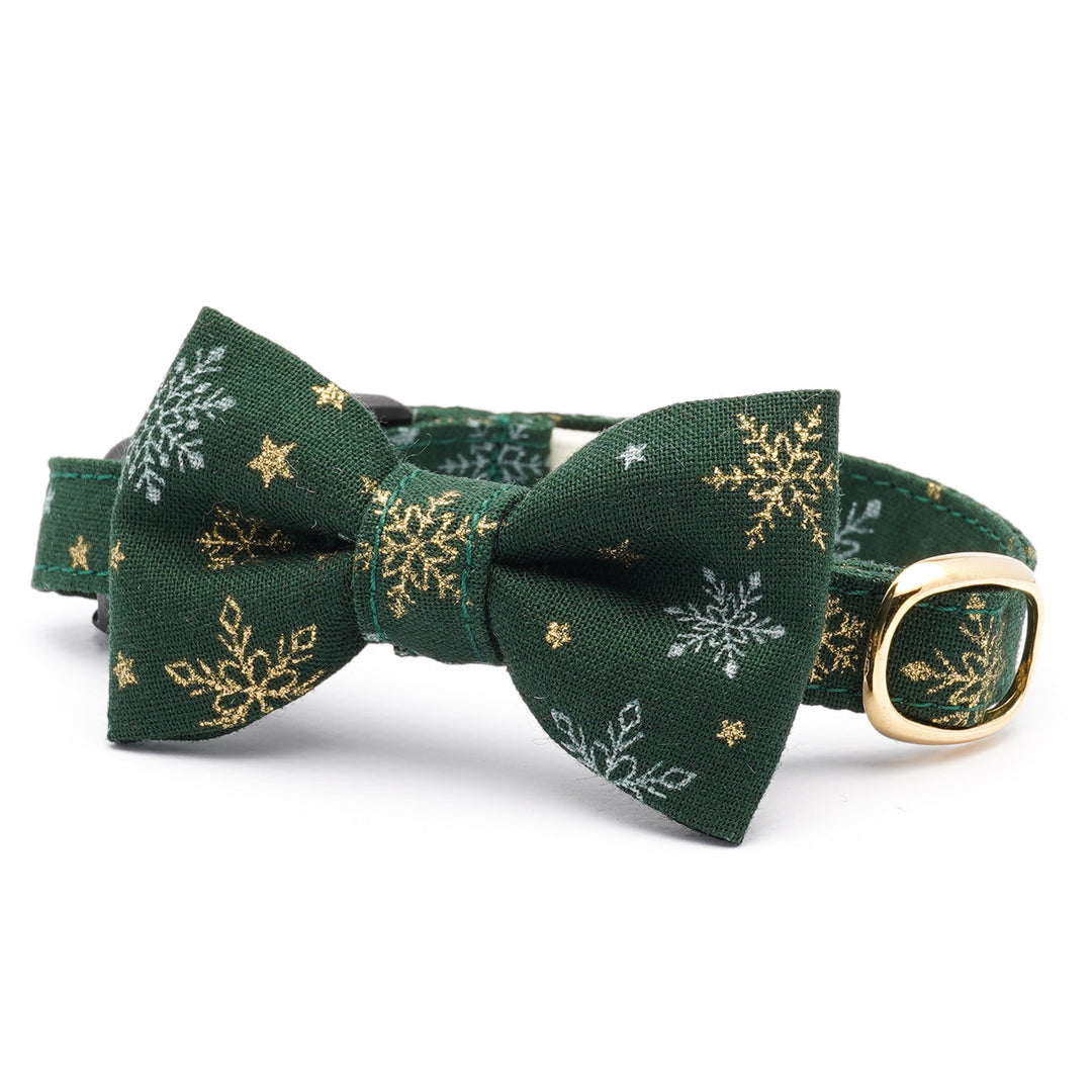 リボン付き猫首輪 クリスマス スノークリスタル グリーン