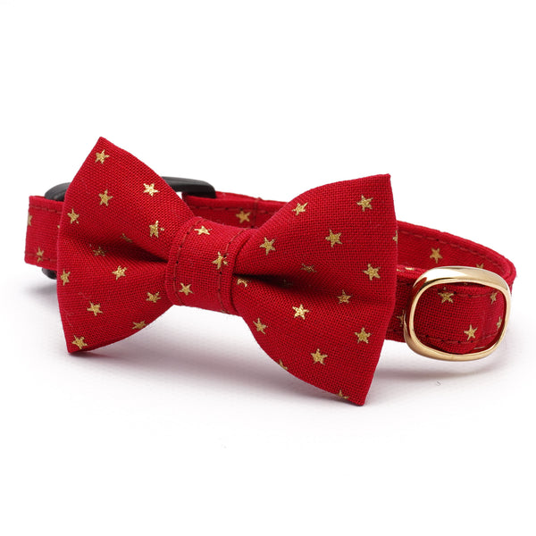 リボン付き猫首輪 クリスマス スター レッド リボン付き猫首輪 クリスマス スター レッド