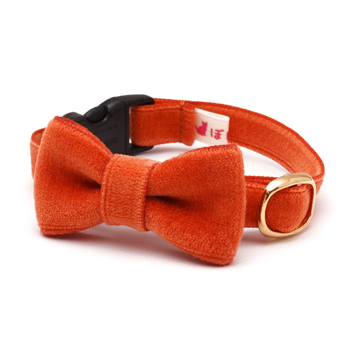 リボン付き猫首輪 ベルベット ダークオレンジ