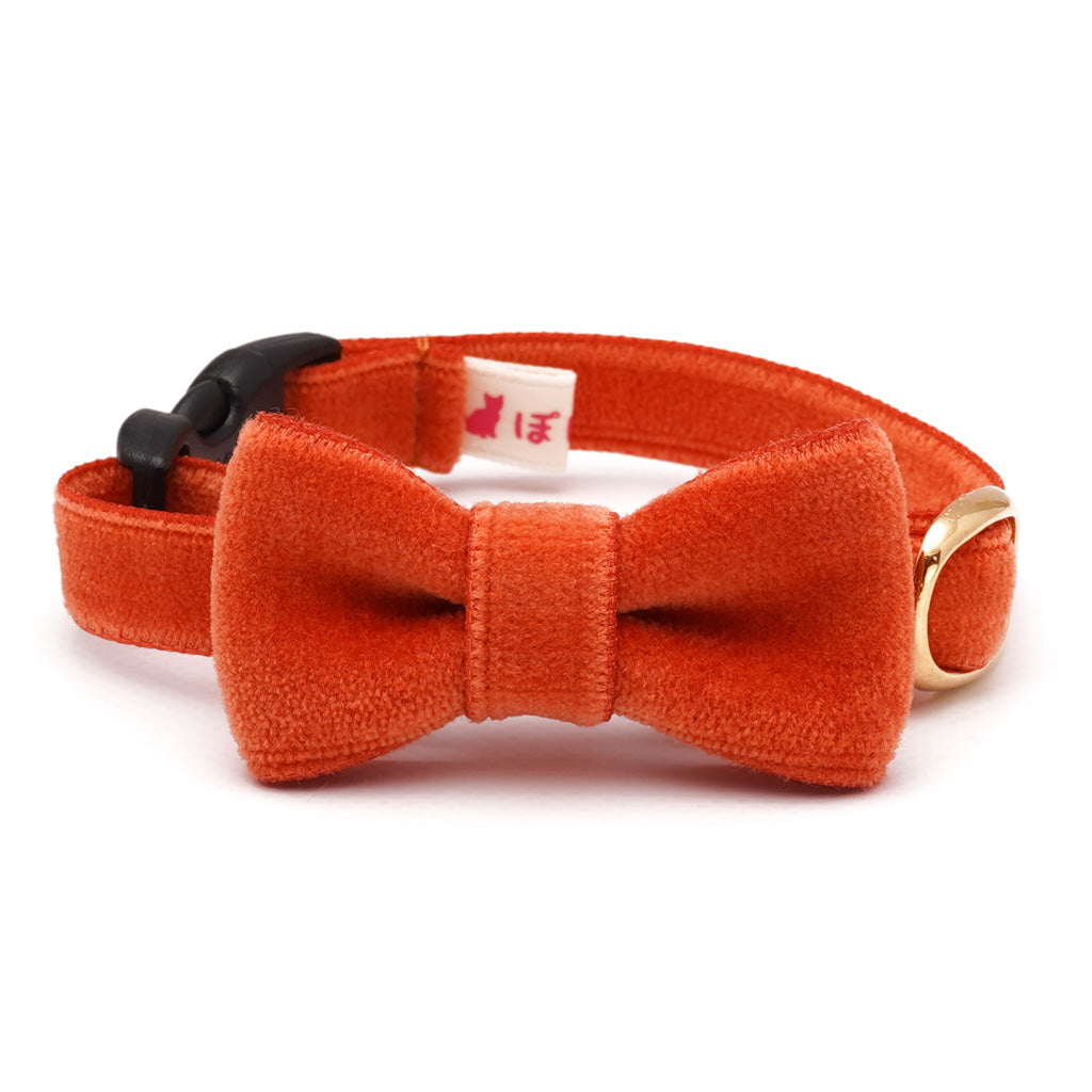 リボン付き猫首輪 ベルベット ダークオレンジ
