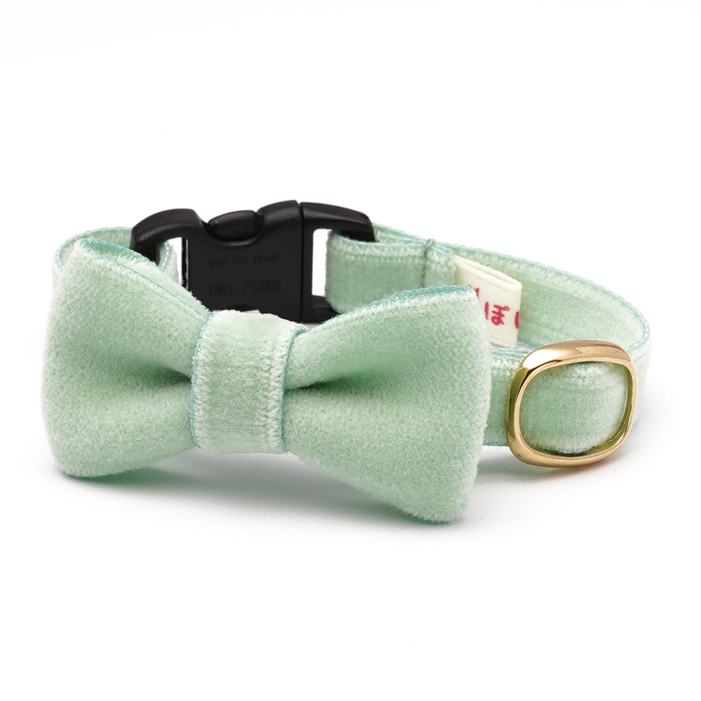 リボン付き猫首輪 ベルベット ライトグリーン