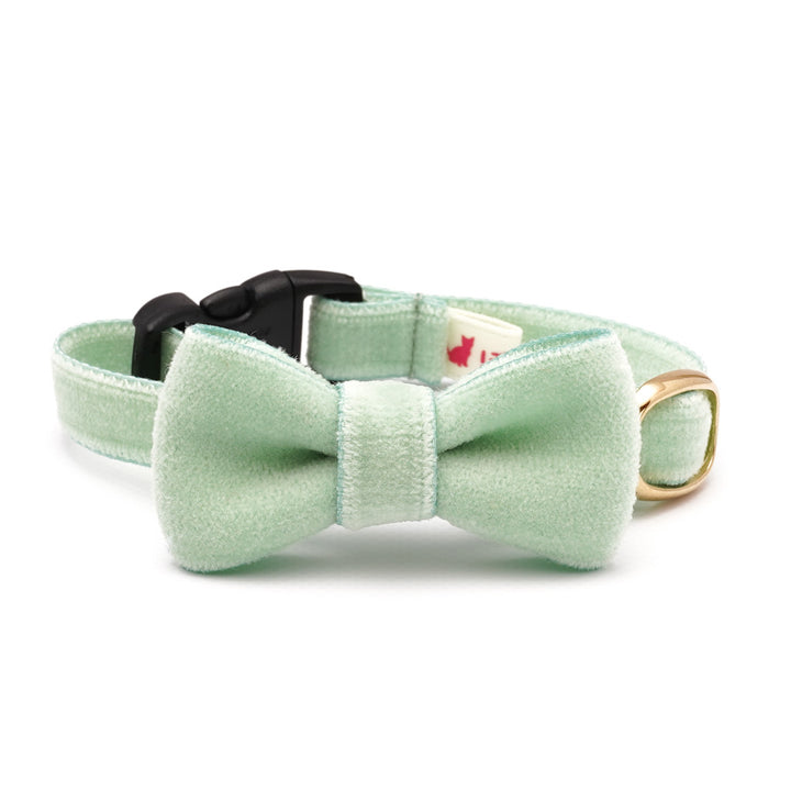 リボン付き猫首輪 ベルベット ライトグリーン