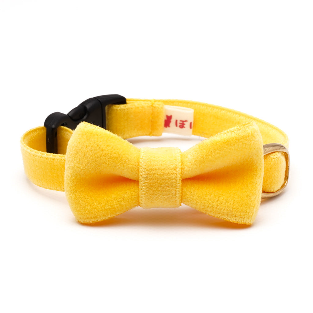 リボン付き猫首輪 ベルベット イエロー