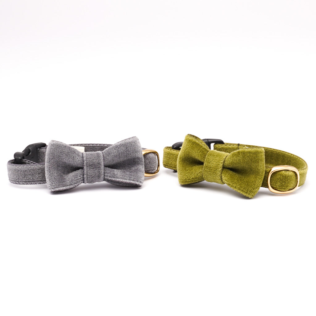 リボン付き猫首輪 ベルベット ダークグリーン