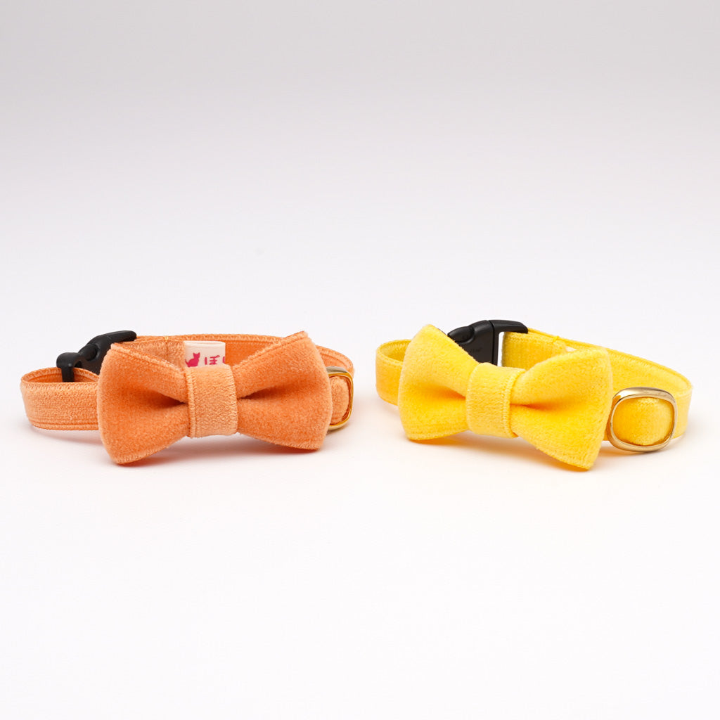 リボン付き猫首輪 ベルベット イエロー