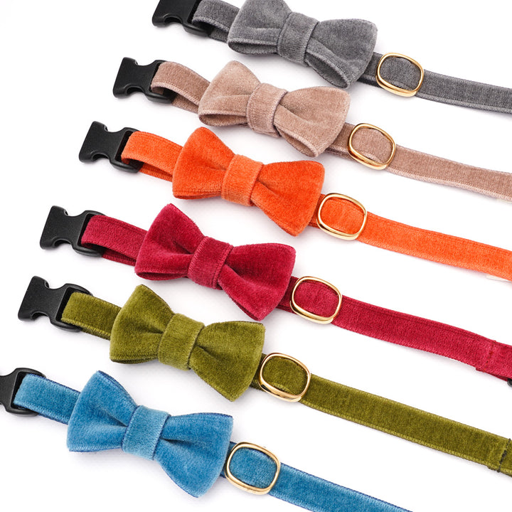 リボン付き猫首輪 ベルベット ダークオレンジ