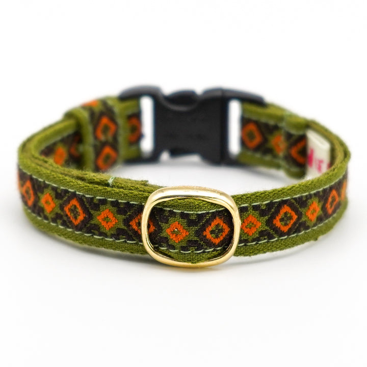 チロル猫首輪  ジオメトリック オリーブ