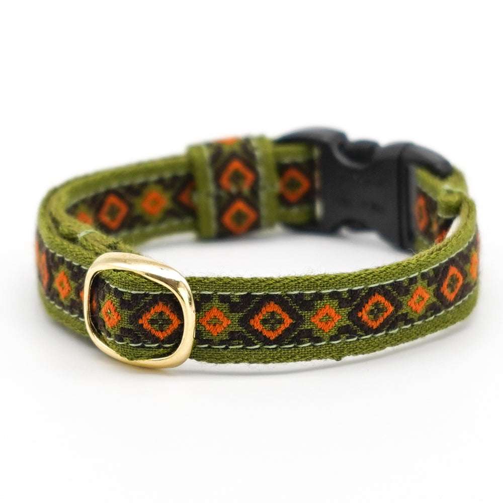 チロル猫首輪  ジオメトリック オリーブ
