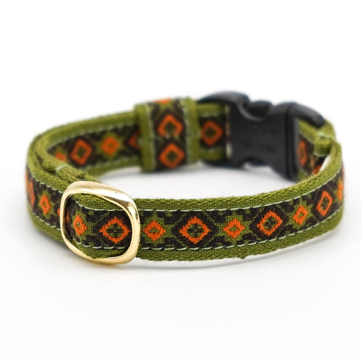 チロル猫首輪  ジオメトリック オリーブ