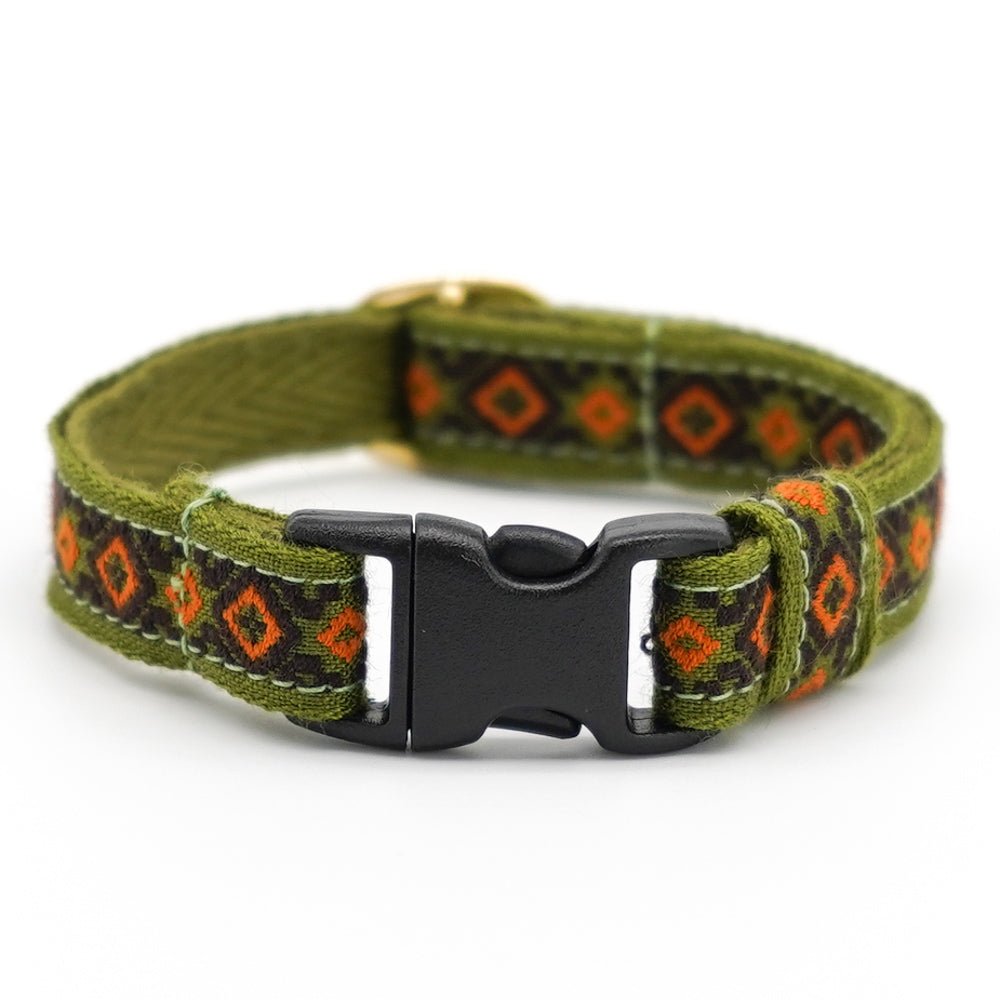 チロル猫首輪  ジオメトリック オリーブ