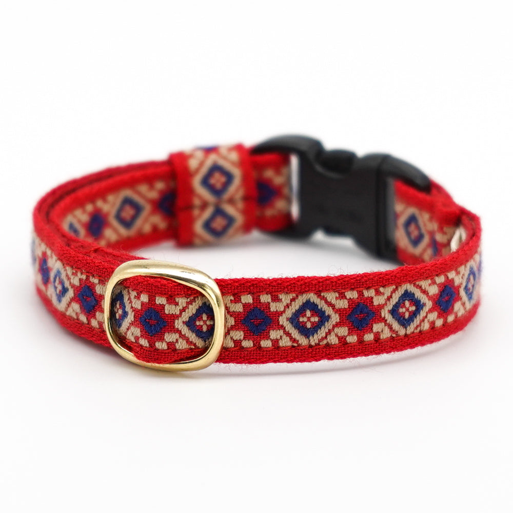 チロル猫首輪 #101 ジオメトリック レッド｜ぽぽねこ公式オンライン
