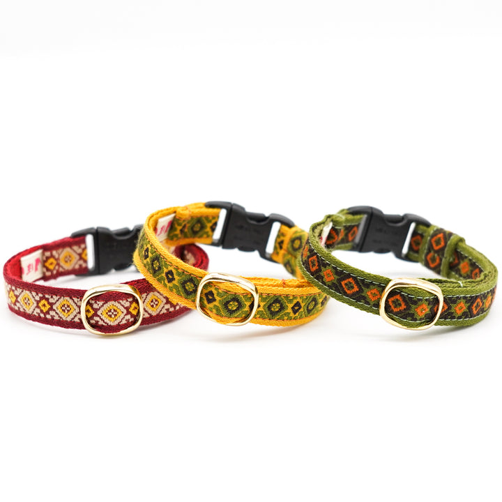 チロル猫首輪  ジオメトリック オリーブ