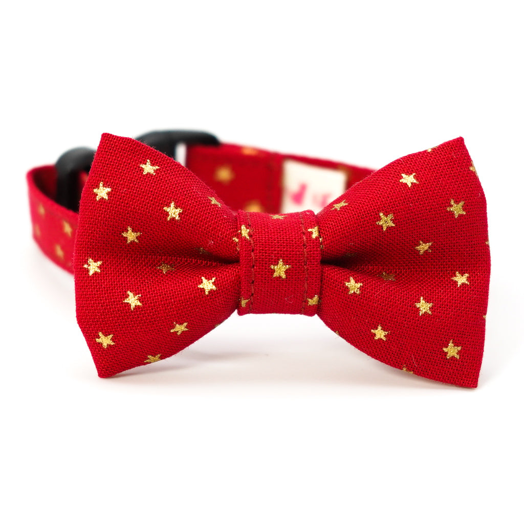 リボン付き猫首輪 クリスマス スター レッド - ぽぽねこ公式オンラインショップ