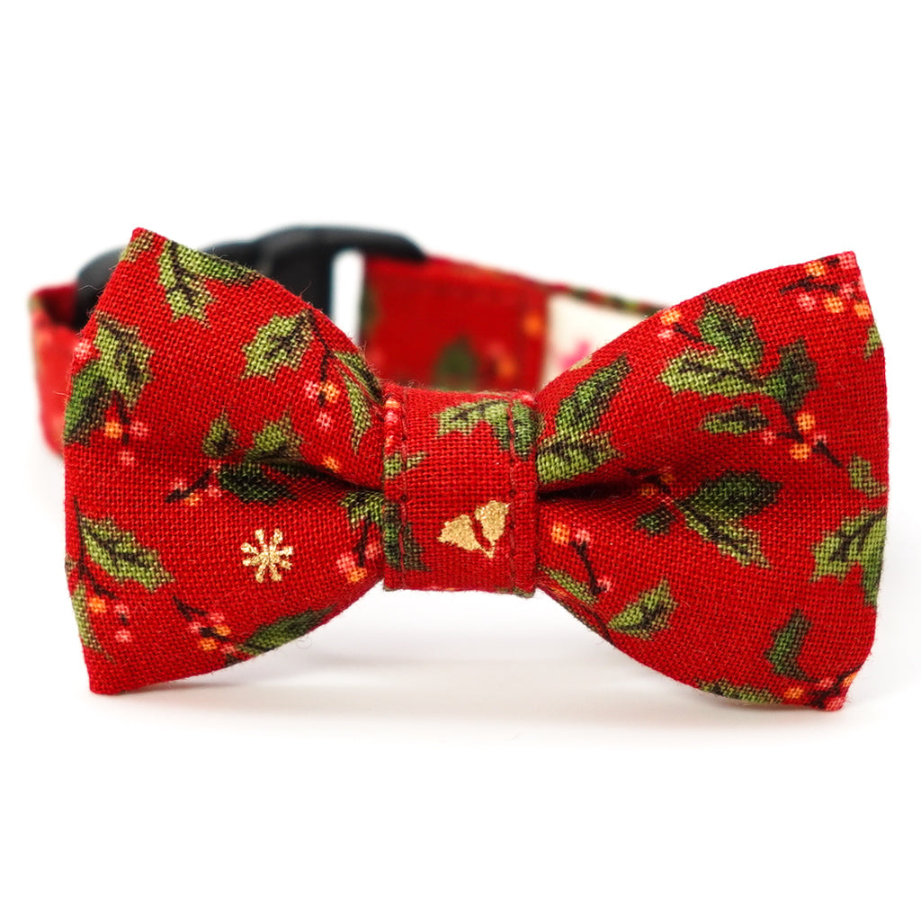 リボン付き猫首輪 クリスマス ヒイラギ レッド