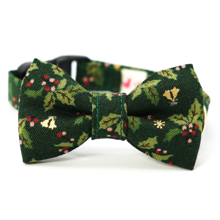 リボン付き猫首輪 クリスマス ヒイラギ グリーン