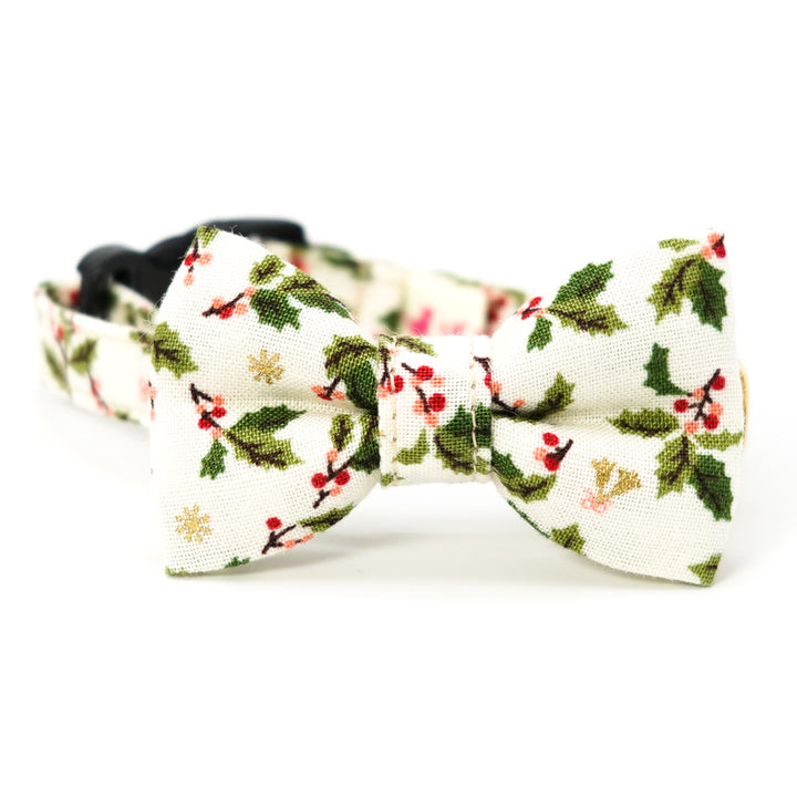 リボン付き猫首輪 クリスマス ヒイラギ アイボリー