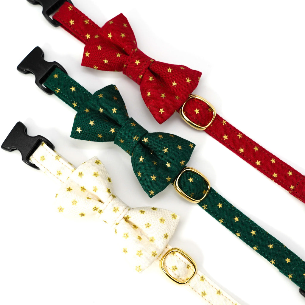 リボン付き猫首輪 クリスマス スター レッド - ぽぽねこ公式オンラインショップ