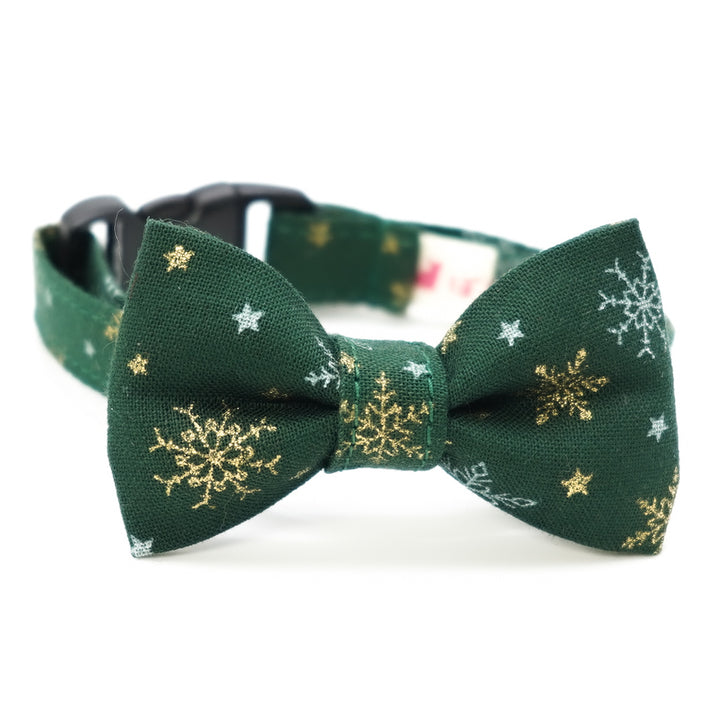 リボン付き猫首輪 クリスマス スノークリスタル グリーン