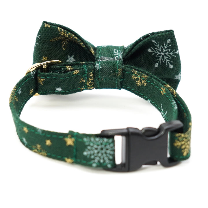リボン付き猫首輪 クリスマス スノークリスタル グリーン