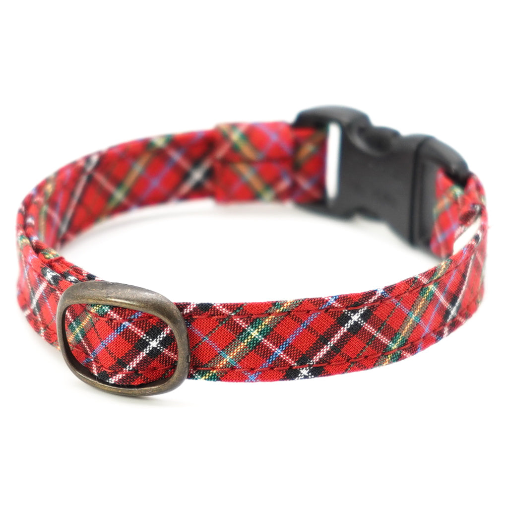 猫首輪 播州織タータンチェック レッド