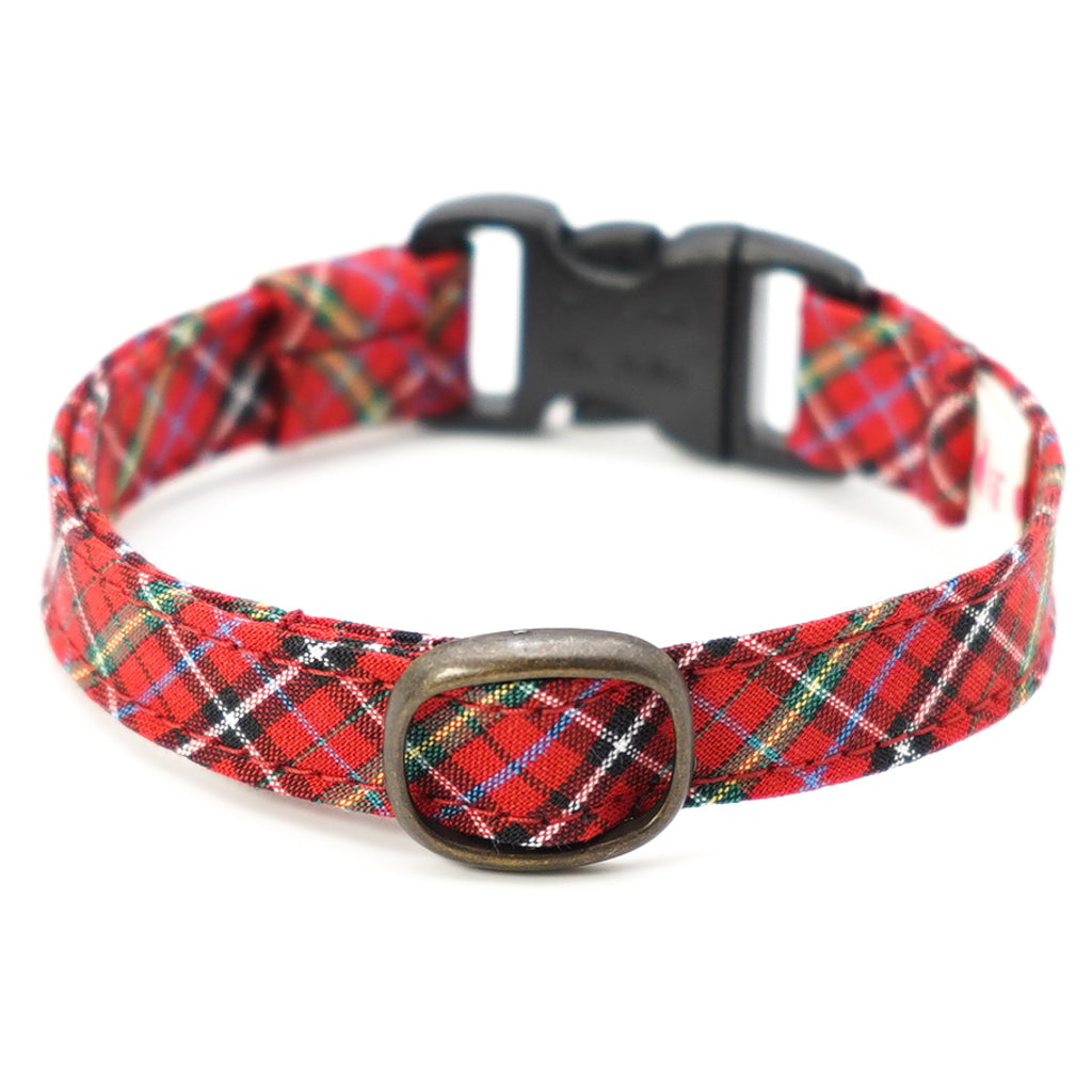 猫首輪 播州織タータンチェック レッド