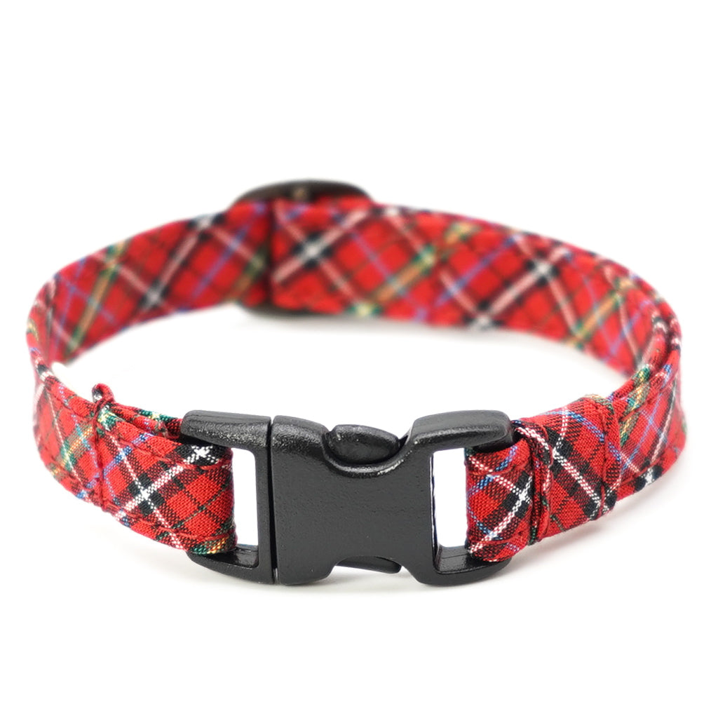猫首輪 播州織タータンチェック レッド
